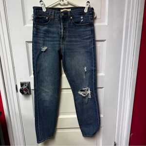 Levi's Dark Blue Distressed Ankle Jeans